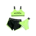 thumbnail image 1 of YiZYiF Kids Girls 3 Piece Swimsuit Bikini Tankini Set Crop Top with Briefs Shorts Beach Bathing Suit Green 11-12, 1 of 6