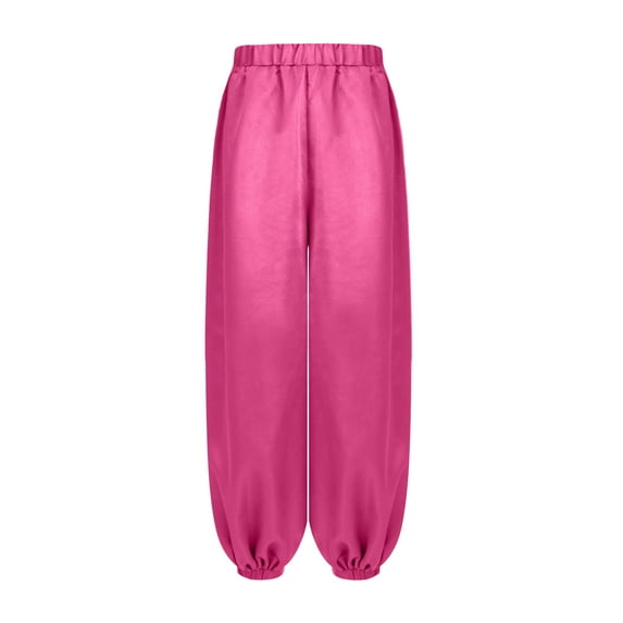 YiZYiF Kids Girls Belly Dance Satin Harem Pants Arab Bloomers Solid Casual Baggy Trousers Athletic Hot Pink 8