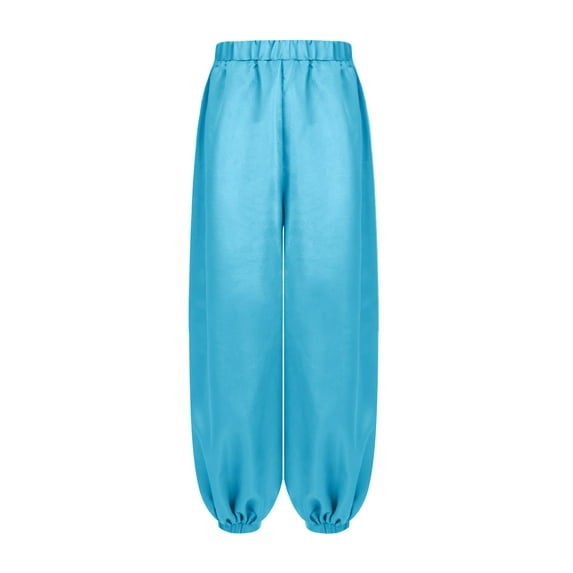 YiZYiF Kids Girls Belly Dance Satin Harem Pants Arab Bloomers Solid Casual Baggy Trousers Athletic Light Blue 14