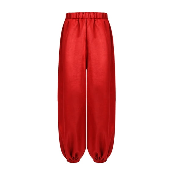 YiZYiF Kids Girls Belly Dance Satin Harem Pants Arab Bloomers Solid Casual Baggy Trousers Athletic Red 14