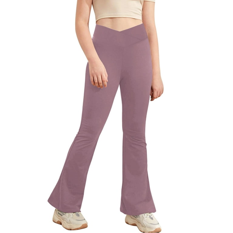 YiZYiF Kids Girls Bootcut Yoga Pants Solid Color Flare Leggings Stretchy  Wide Leg Dance Pants Purple 9-10 