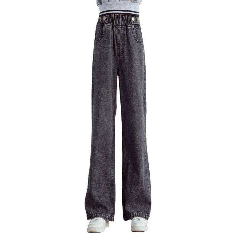 YiZYiF Kids Girls Casual Loose Fit Jeans High Waist Baggy Denim Pants