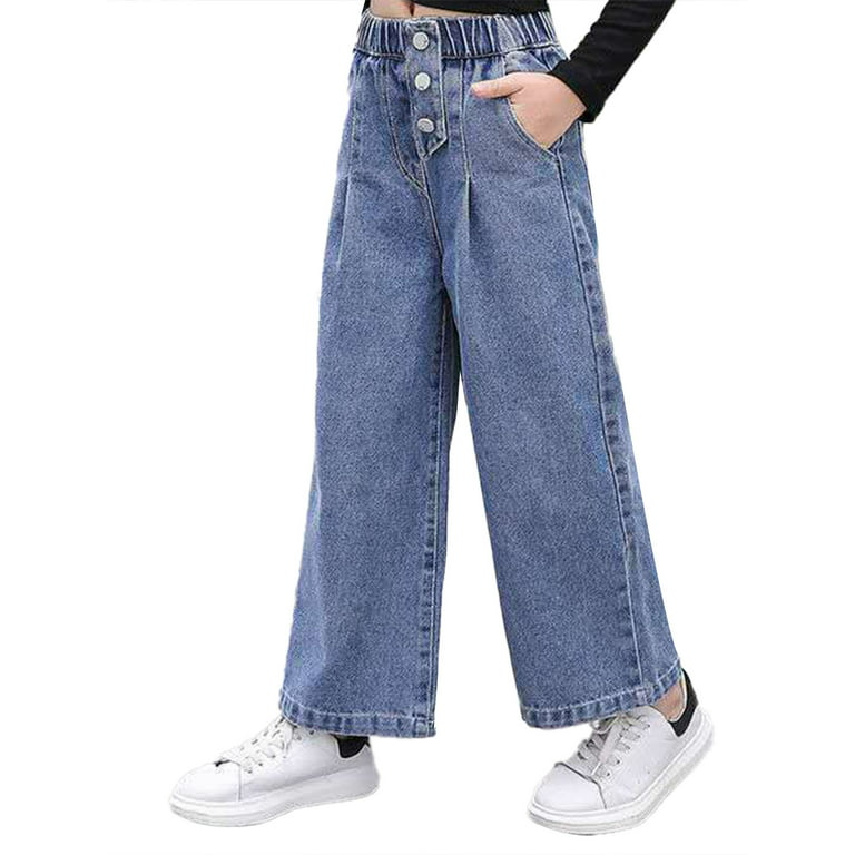 YiZYiF Kids Girls Casual Loose Fit Jeans High Waist Baggy Denim