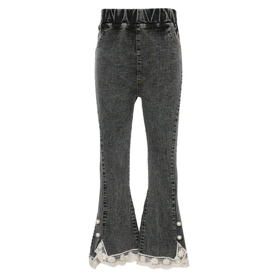 YiZYiF Kids Girls Casual Ripped Fitted Denim Pants Distressed Flare Bell Bottom Jeans Dark Gray-A 120