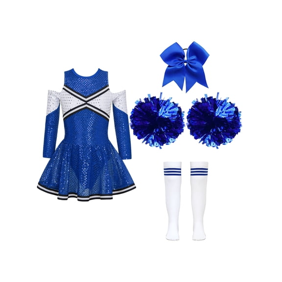 YiZYiF Kids Girls Cheer Leader Dance Outfit High Schoolgirls 5Pcs Dance Dress Outfit Carnival Festival Cosplay Party Costume A Blue 8