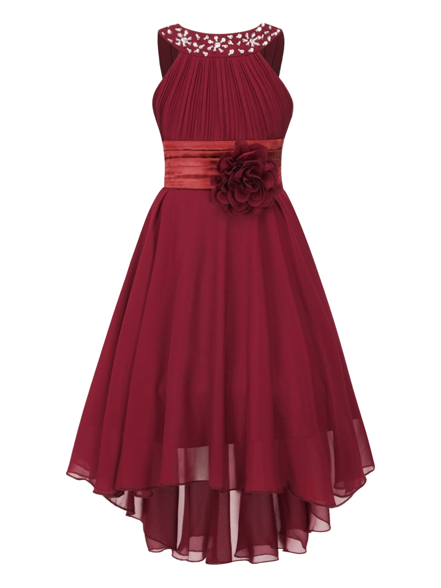 Girls' Flutter Sleeve Ruffled Flower Girl Dress - Long Prom Gown, Polyester Chiffon, Ages 4-14 - View #9