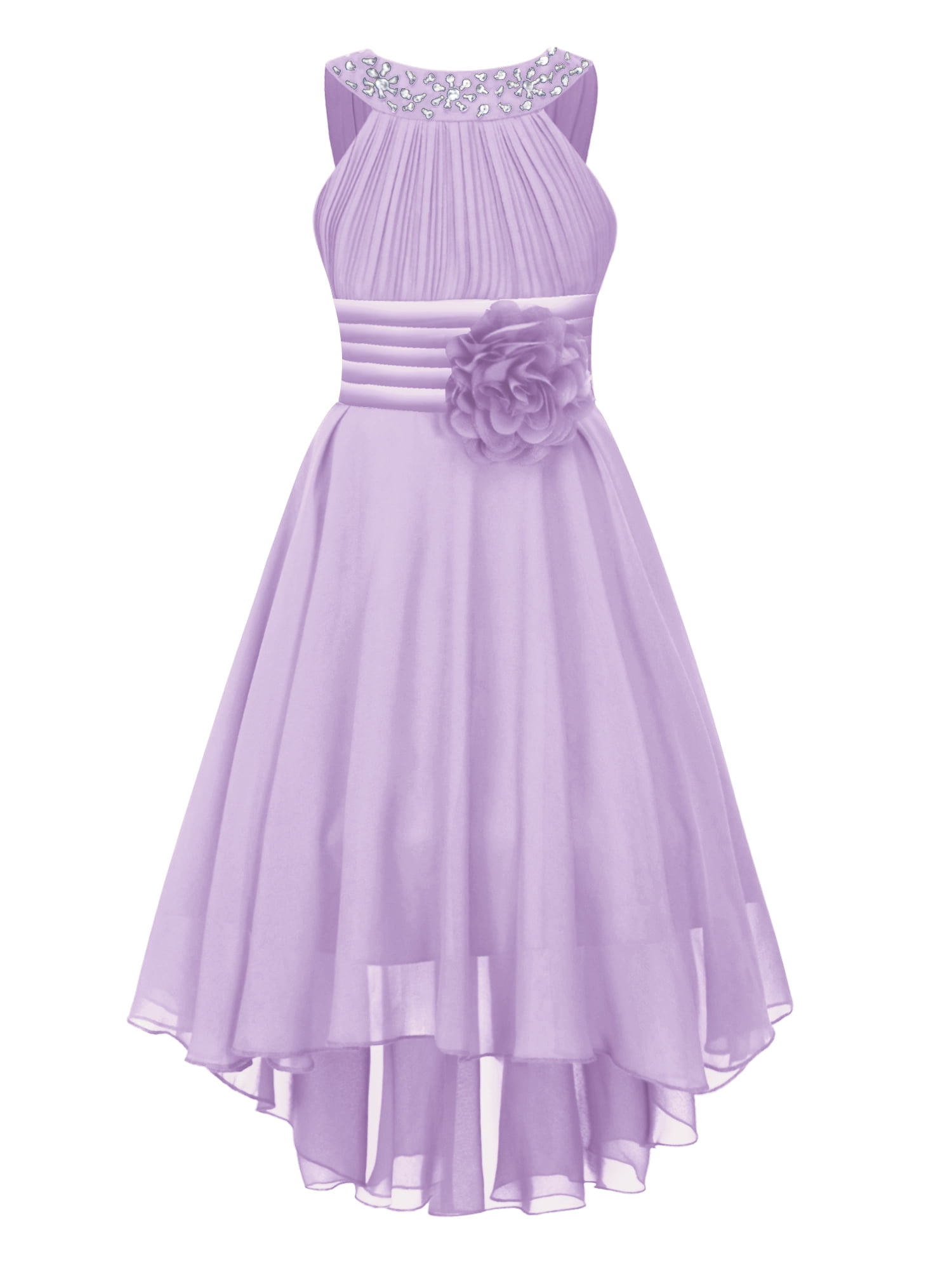 Girls' Flutter Sleeve Ruffled Flower Girl Dress - Long Prom Gown, Polyester Chiffon, Ages 4-14 - View #7
