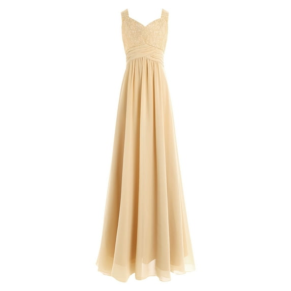YiZYiF Kids Girls Chiffon Lace Princess Dress Ruched High Waist 2 Layer Dresses for Wedding Birthday Party Champagne 10