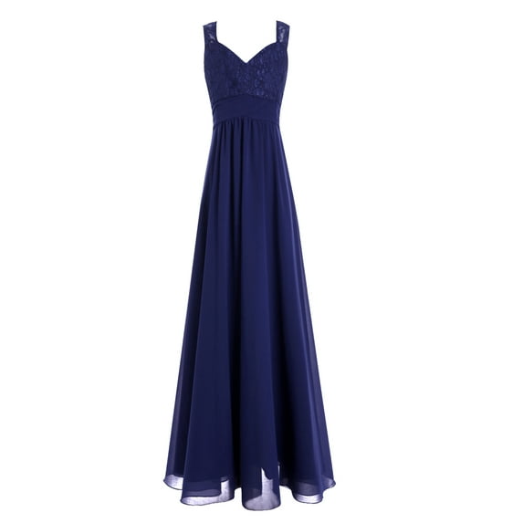 YiZYiF Kids Girls Chiffon Lace Princess Dress Ruched High Waist 2 Layer Dresses for Wedding Birthday Party Navy Blue 14
