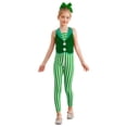 thumbnail image 1 of YiZYiF Kids Girls Christmas Candy Cane Stripe Sequins Jumpsuit Dance Unitard Stage Performance Costume Green 6, 1 of 7