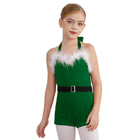YiZYiF Kids Girls Christmas Dance Bodysuit Mrs Santa Claus Ballet Dance Leotard Xmas Party Dress Up Green 10