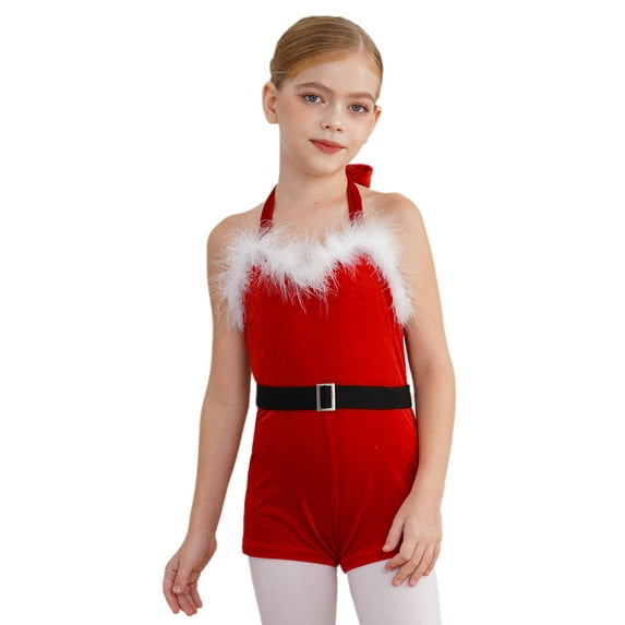 YiZYiF Kids Girls Christmas Dance Bodysuit Mrs Santa Claus Ballet Dance Leotard Xmas Party Dress Up Red 14