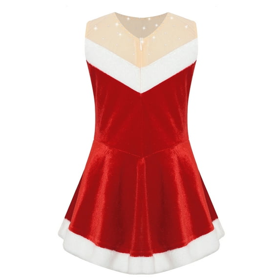 YiZYiF Kids Girls Christmas Figure Skating Ballet Dress Sleeveless Velvet Bodysuit Leotard with Hat Santa Costume A Red 6