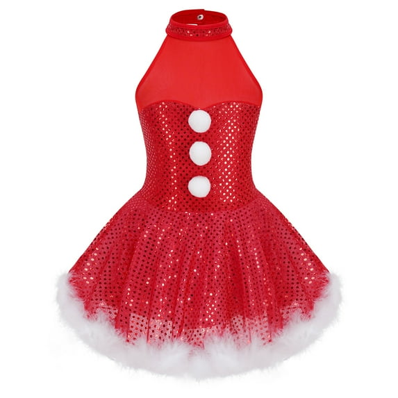 YiZYiF Kids Girls Christmas Santa Snowman Dance Dress Ballet Tutu Skirt Figure Skating Dancewear Red 12