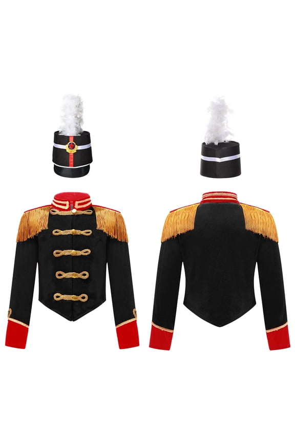 Kids Girls Circus Ringmaster Jacket Velvet Tassels Drummer Uniform Team Marching Band Costume Black 8
