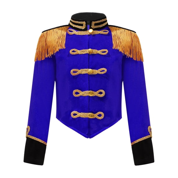 YiZYiF Kids Girls Circus Ringmaster Jacket Velvet Tassels Drummer Uniform Team Marching Band Costume Blue-A 6
