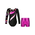 thumbnail image 1 of YiZYiF Kids Girls Dance Gymnastics Outfit Performance Costume Leopard Print Patchwork Leotard with Metallic Shorts Leaves Black 8, 1 of 7