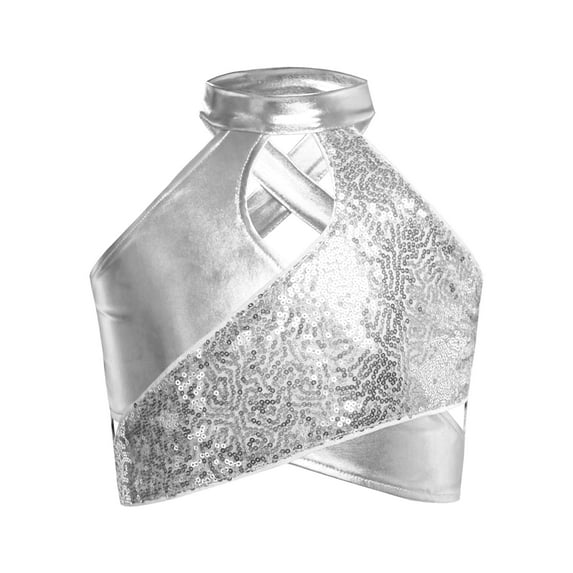 YiZYiF Kids Girls Dance Vest Tank Tops Shiny Sequin Metallic Crop Top Latin Ballroom Jazz Dancewear Silver 14