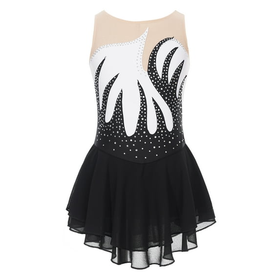YiZYiF Kids Girls Figure Skating Performance Costume Shiny Rhinestone Mesh Patchwork Dance Dress White 12