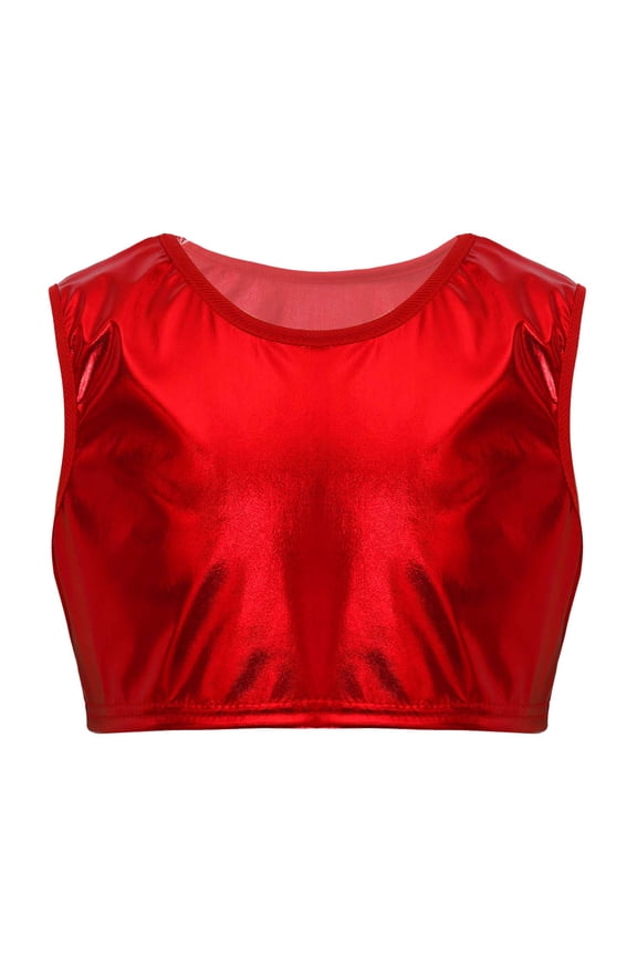 Kids Girls Glittery Racer Back Dance Top Sports Gymnastics Bra Top Tees