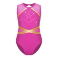 thumbnail image 1 of YiZYiF Kids Girls Glittery Rhinestone Gymnastics Leotard Keyhole Back Mesh Sleeveless Dance Bodysuit Hot Pink 16, 1 of 7