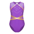 thumbnail image 1 of YiZYiF Kids Girls Glittery Rhinestone Gymnastics Leotard Keyhole Back Mesh Sleeveless Dance Bodysuit Purple 8, 1 of 7