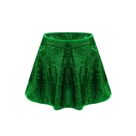 YiZYiF Kids Girls Glittery Sequins Dance Skirt Flared Pleated A-Line Mini Skort Dancewear Green 10