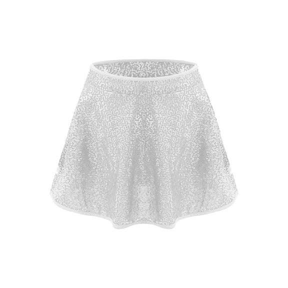 YiZYiF Kids Girls Glittery Sequins Dance Skirt Flared Pleated A-Line Mini Skort Dancewear Silver 8
