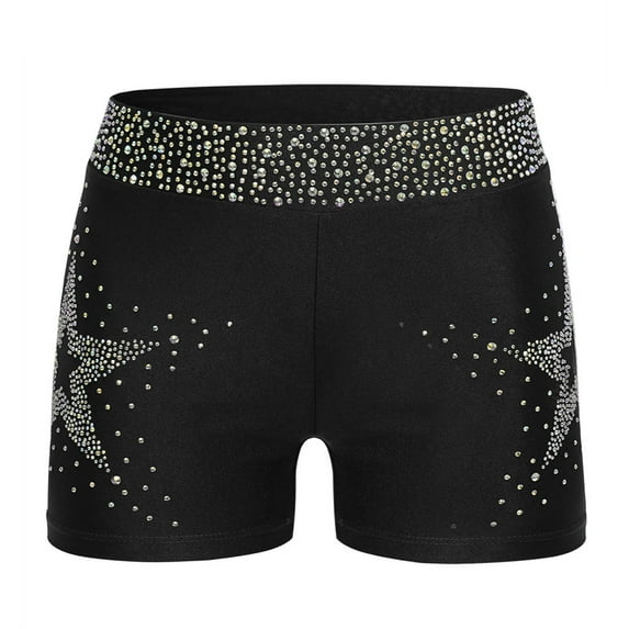 YiZYiF Kids Girls Glittery Shorts Elastic Sparkly Party High Waist Dance Shorts Athletic Gymnastics Black 14