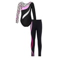 thumbnail image 1 of YiZYiF Kids Girls Gym Yoga Suit Shiny Rhinestones Print Leotard with Pants Sportswear Activewear Leopard&Hot Pink 10, 1 of 7
