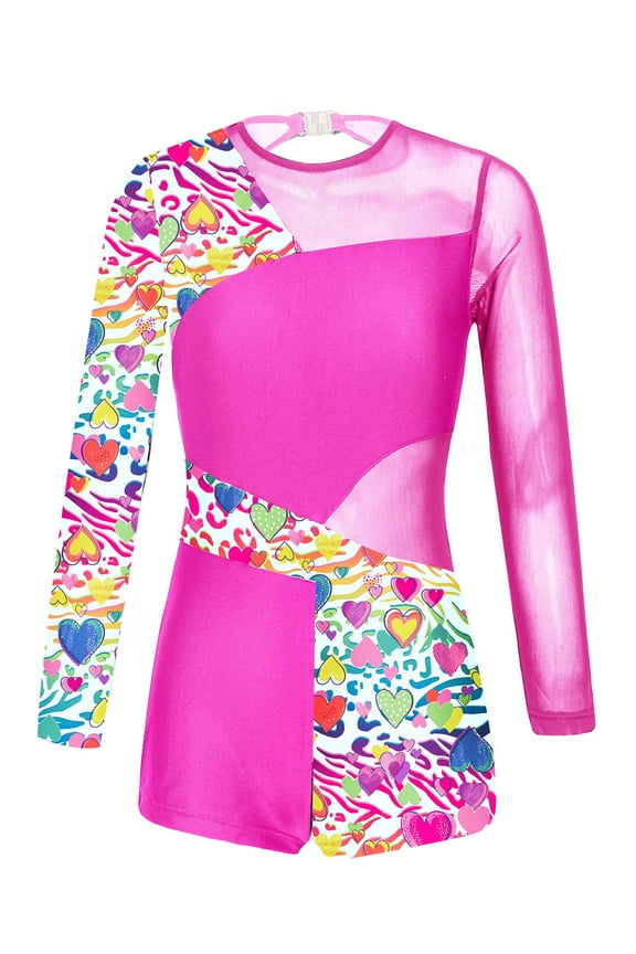 Kids Girls Gymnastics Leotard Long Sleeve Dance Biketard Unitard Active Tumbling Outfit