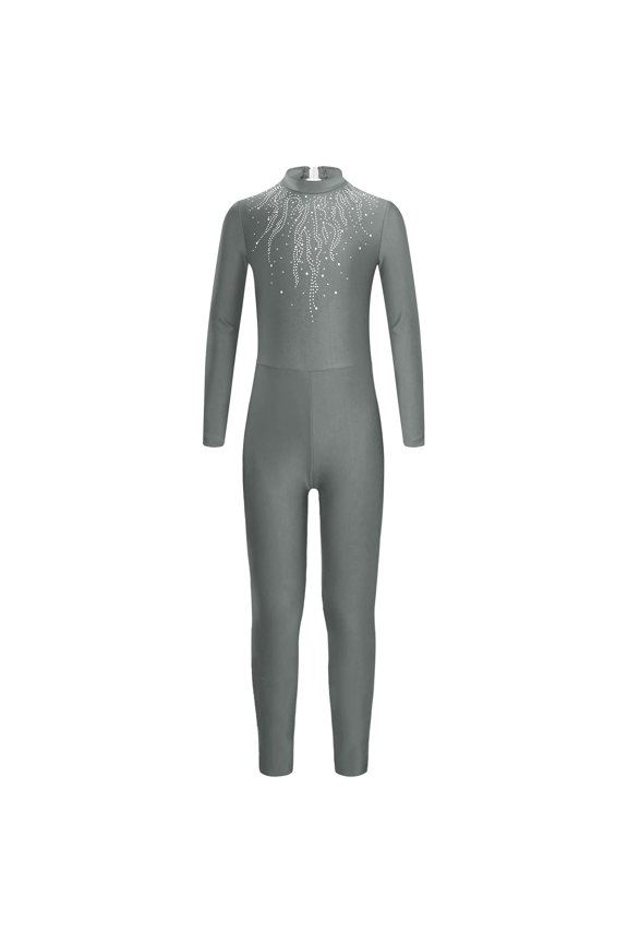 Kids Girls Gymnastics Unitard Full Body Ballet Dance Leotard Figure Ice Skating Jumpsuit Gray 8