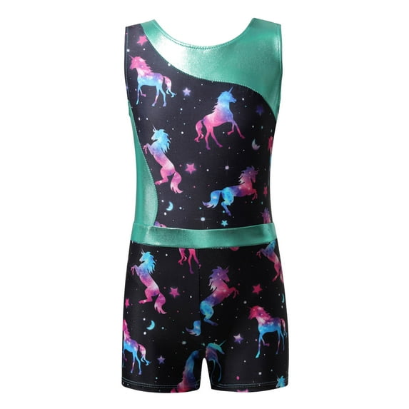 YiZYiF Kids Girls Gymnastics Yoga Dance Sports Set Fancy Prints Leotard and Shorts Dancewear Outfit Dark Night 6