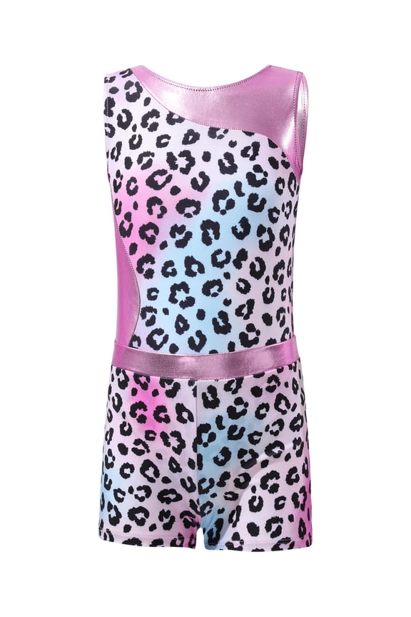 Kids Girls Gymnastics Yoga Dance Sports Set Fancy Prints Leotard and Shorts Dancewear Outfit Leopard Colorful 12