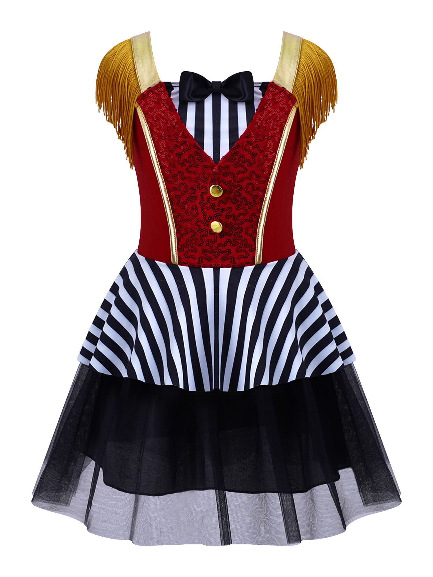 YiZYiF Kids Girls Halloween Showman Costume Outfit Set Sequined Leotard Dress with Cape Arm