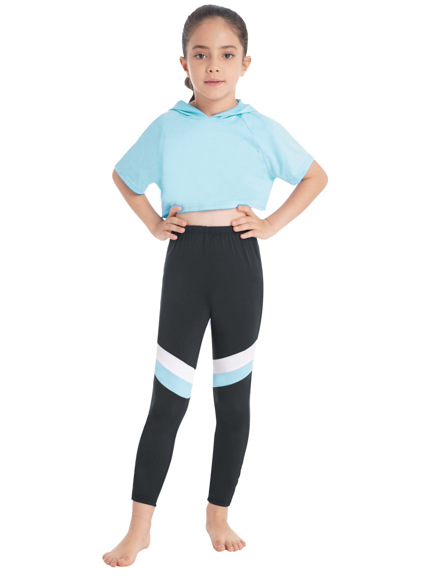 YiZYiF Kids Girls Hooded Crop Top with Leggings 2 Piece Dance Outfit