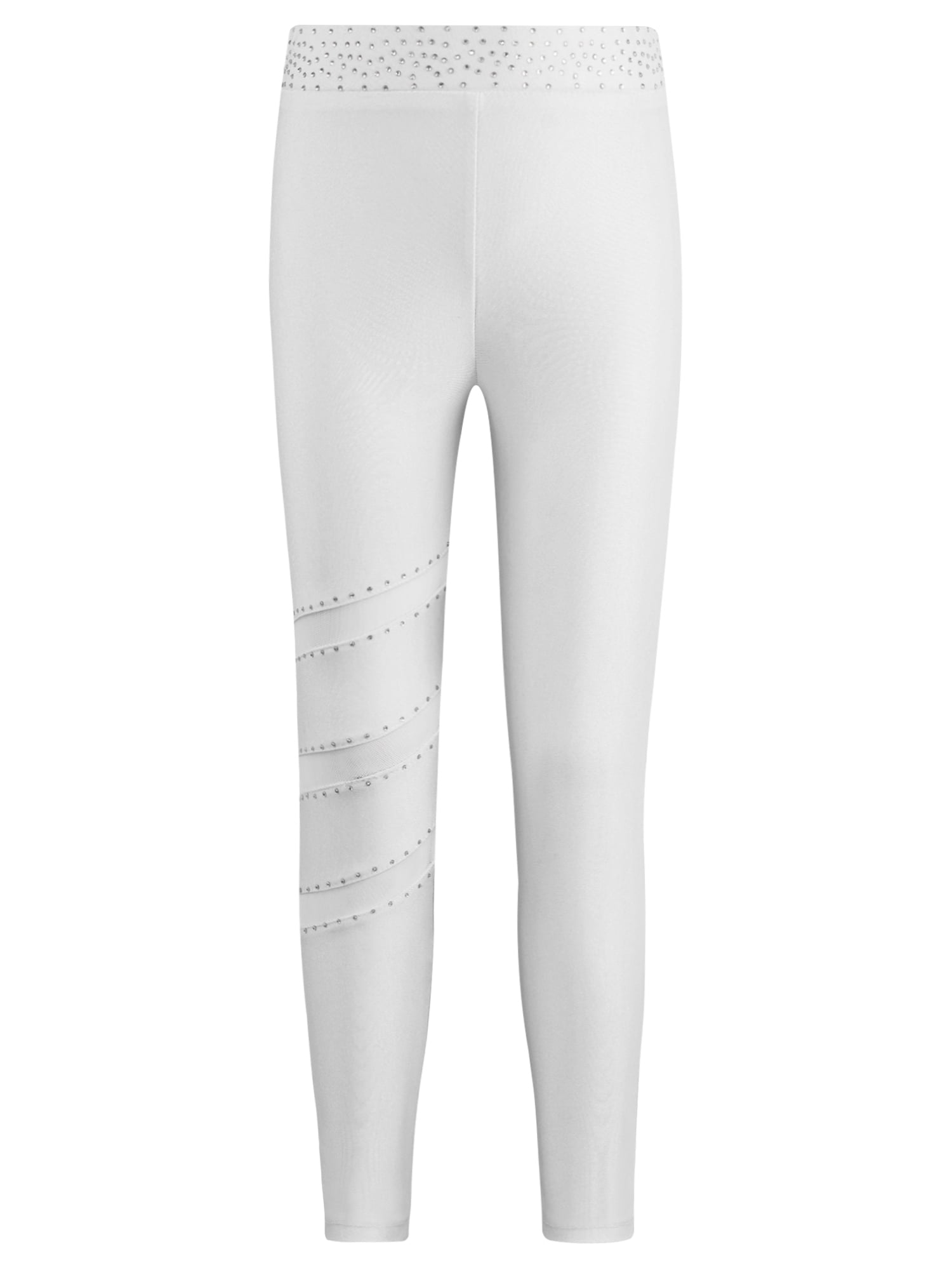 YIZYIF Kids Girls Figure Skating Pants Shiny Rhinestones Gymnastics Acrobatics Leggings Pants Black 10