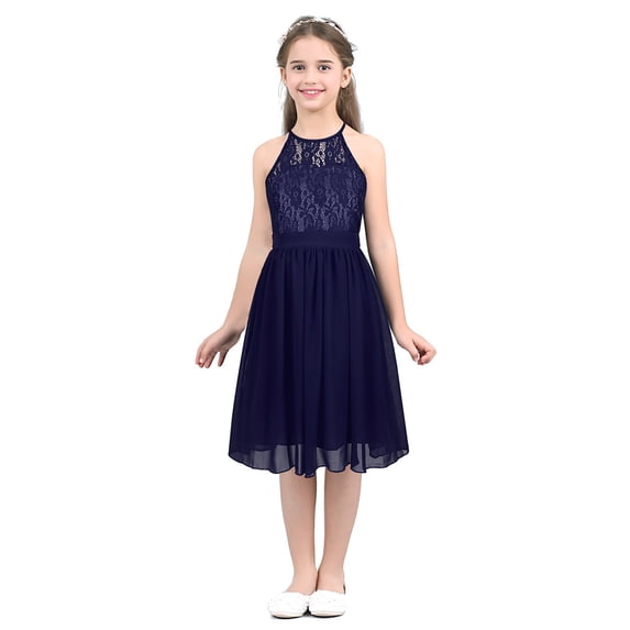 YiZYiF Kids Girls Lace Chiffon Birthday Party Dress Halter High Waist Flower Girl Dress