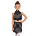 thumbnail image 1 of YiZYiF Kids Girls Latin Dance Dress Rhinestone Fringe Crop Top and Tassel Skirt Ballroom Tango Jazz Dance Outfit Black 14, 1 of 5