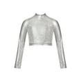 thumbnail image 1 of YiZYiF Kids Girls Long Sleeve Dance Crop Top Glitter Sequins Tank Top Modern Hip Hop Performance Tops Silver 12, 1 of 5