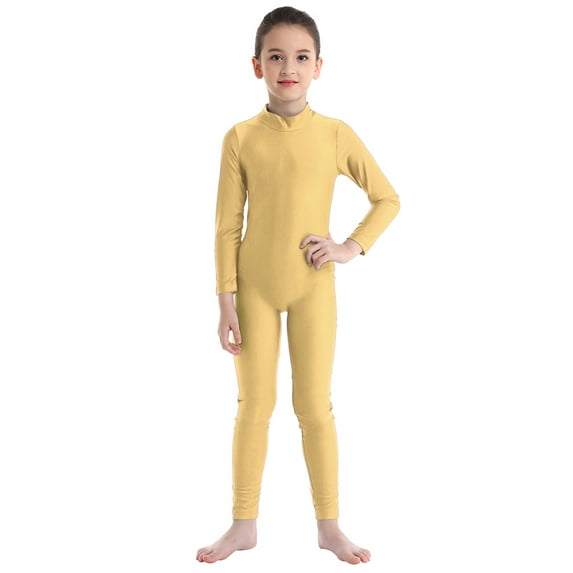YiZYiF Kids Girls Long Sleeves Ballet Dance Gymnastics Leotard Zippered Jumpsuit Dancewear Nude S