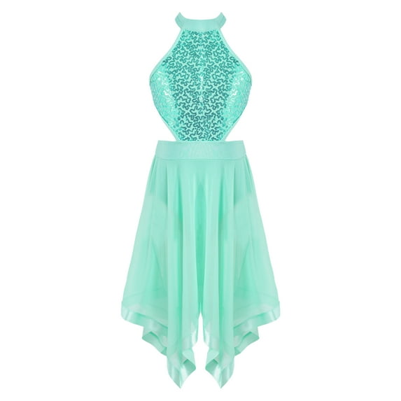 YiZYiF Kids Girls Lyrical Dance Dress Sequins Irregular Hem Dance Costume Mint Green 12