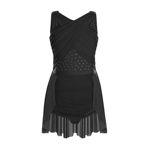 YiZYiF Kids Girls Lyrical Dance Dress Sleeveless Cutouts Strappy Back Figure Skating Ballet Leotard Black 16