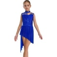 thumbnail image 1 of YiZYiF Girls Lyrical Dance Dress Sleeveless Floral Lace Rhinestone Asymmetrical Skirt Ballet Leotard Royal Blue 6, 1 of 7