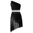 thumbnail image 1 of YiZYiF Kids Girls Lyrical Dance Performance Outfit Mesh One Shoulder Crop Top with Skirted Briefs Modern Dancewear Black 6, 1 of 5