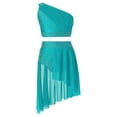 thumbnail image 1 of YiZYiF Kids Girls Lyrical Dance Performance Outfit Mesh One Shoulder Crop Top with Skirted Briefs Modern Dancewear Blue Green 6, 1 of 5