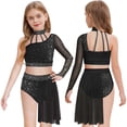 thumbnail image 1 of YiZYiF Kids Girls One Shoulder Crop Top with Skirts 2-Piece Sparkly Lyrical Ballet Dance Outfit Set Black 12, 1 of 6