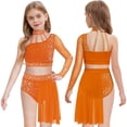thumbnail image 1 of YiZYiF Kids Girls One Shoulder Crop Top with Skirts 2-Piece Sparkly Lyrical Ballet Dance Outfit Set Orange 10, 1 of 6