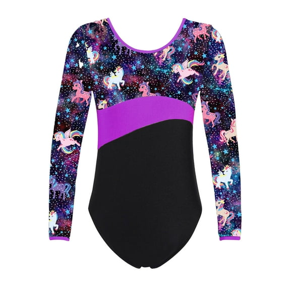 YiZYiF Kids Girls One-piece Ballet Dance Leotard Long Sleeves Printed Patterns Gymnastic Jumpsuit
