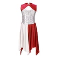 thumbnail image 1 of YiZYiF Kids Girls Praise Lyrical Dance Dress Sleeveless Sequins Asymmetrical Dancewear Choir Performance Dress Red 14, 1 of 5